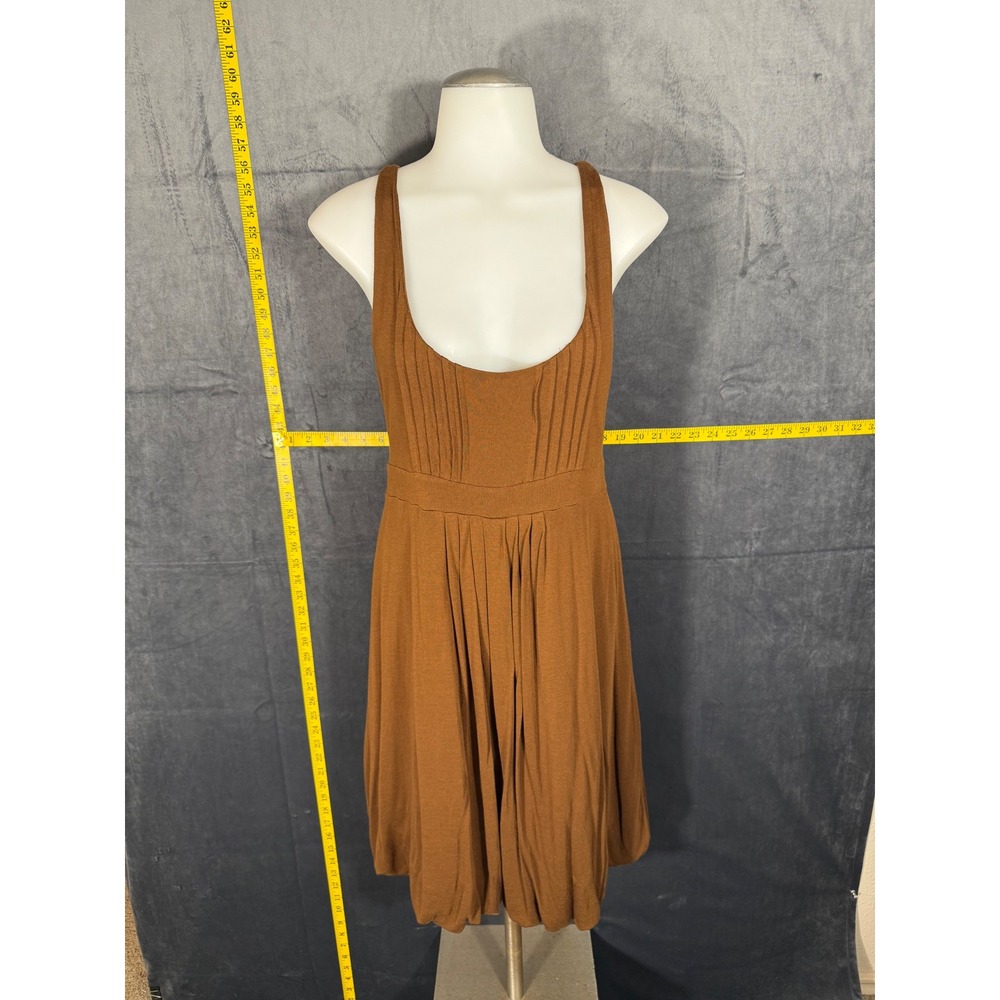 INC Dress Large Camel Brown Soft Tencel Pleated Bubble Hem Midi Earth Fairy Fall
